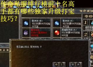 传奇私服排行榜前十名高手都有哪些独家升级打宝技巧？
