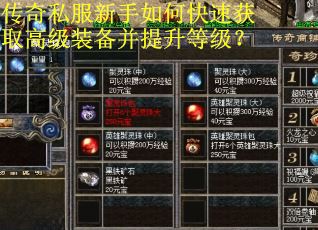 传奇私服新手如何快速获取高级装备并提升等级? 传奇私服新手如何快速获取高级装备并提升等级?